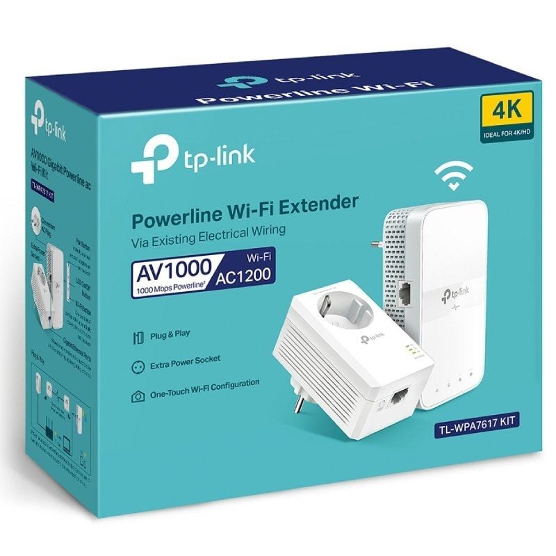 Tp-link Tl-wpa7617 KIT Adaptador Powerline 1000mbps / Alcance 300m / Embalagem de 2