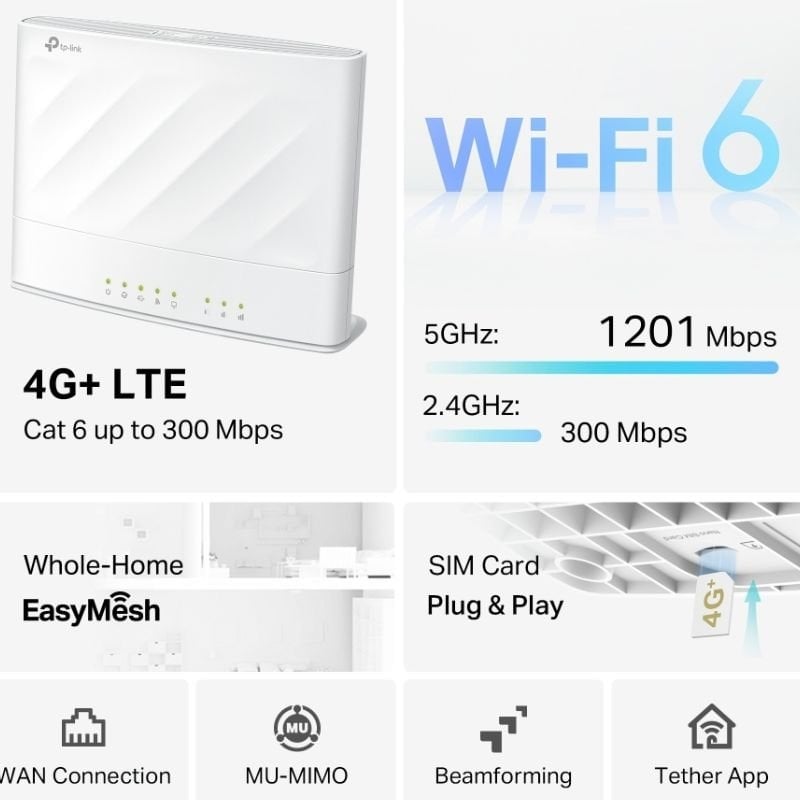 Router sem Fios 4g+ Tp-link Archer MX700 / Wi-fi 6 / 1500 Mbps / 2,4 Ghz, 5 Ghz / 4 Antenas / Wi-fi…