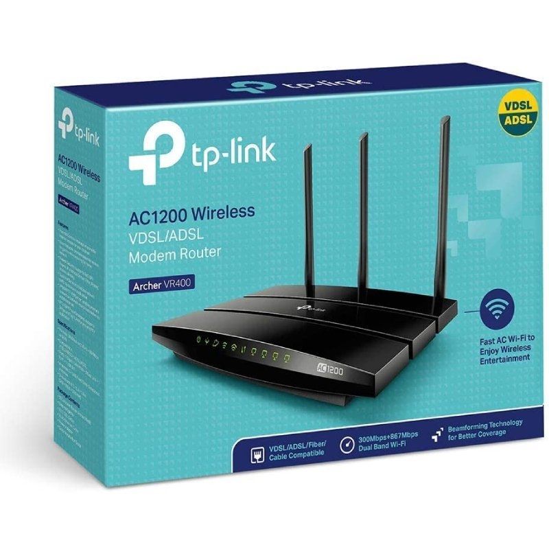 Router Modem sem Fios Tp-link Archer VR400 1200mbps / 2.4ghz 5ghz / 3 Antenas / Wifi 802.11ac / N /…