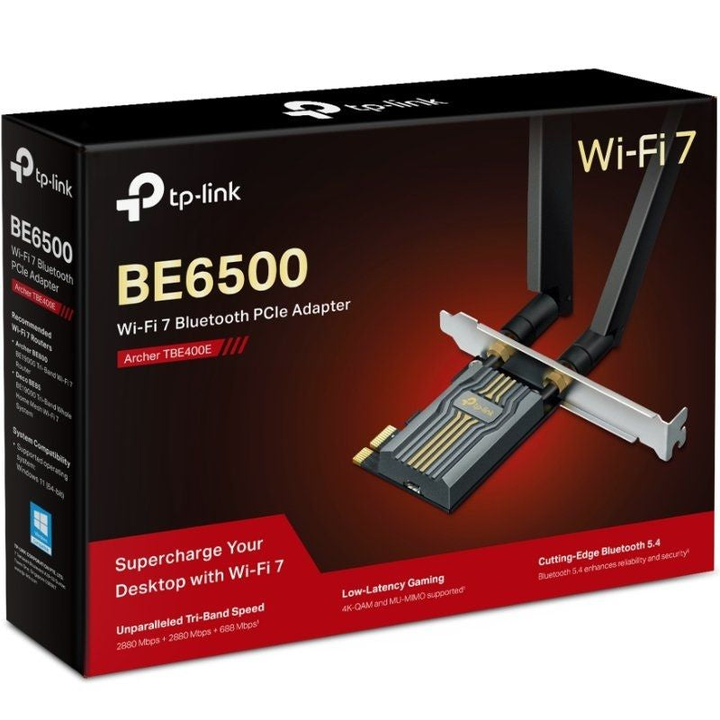 Placa de Rede sem Fios PCI Express Tp-link Archer TBE400E / Wifi 7 / 6500mbps / 2.4 / 5ghz / 6ghz