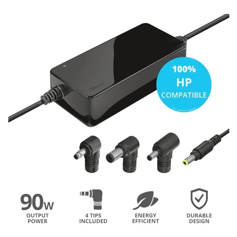 Carregador de Computador Portátil Trust MAXO para HP / 90W / Automático / 4 Conectores / Voltagem 1…
