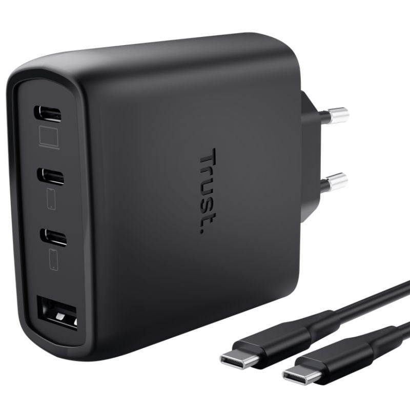 Carregador de Parede Gan Trust Maxo 65W 26067 Gan / 3xusb Tipo C / 1xusb / Inclui Cabo USB Tipo C /…