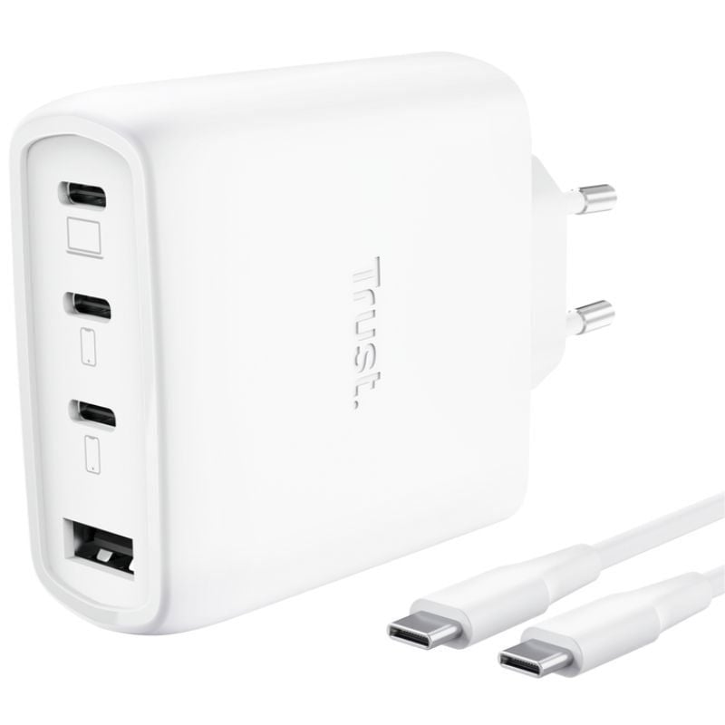 Carregador de Parede Gan Trust Maxo 65W 26068 Gan / 3xusb Tipo C / 1xusb / Inclui Cabo USB Tipo C /…