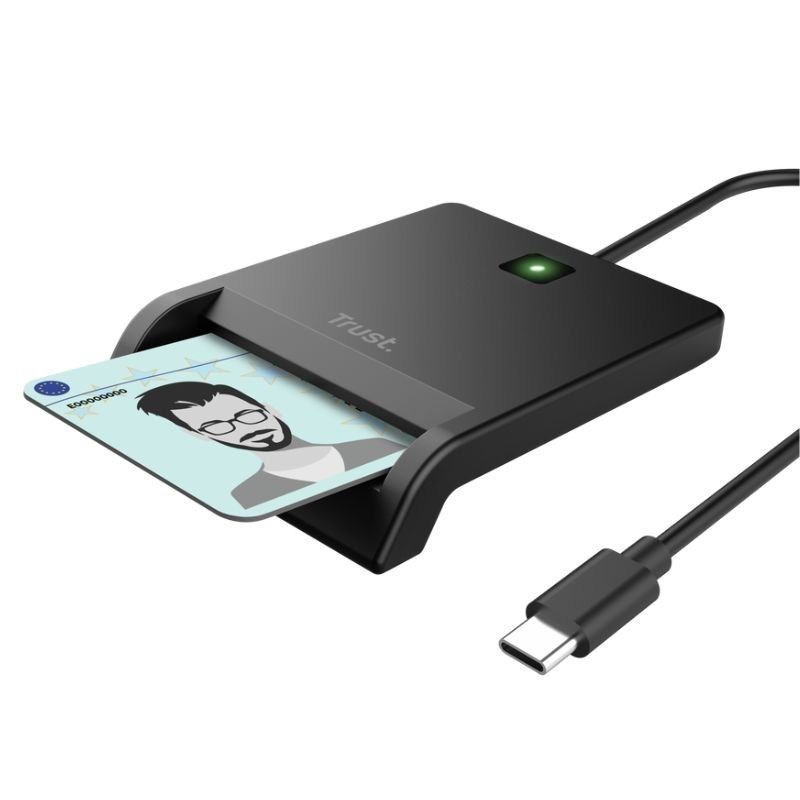 Leitor de Cartões Inteligentes Trust Primo 26253 / USB Type-c / Preto