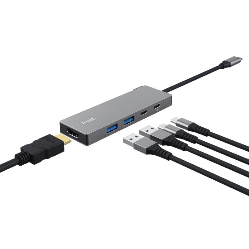 Base de Ligação USB Tipo C Trust Dalyx / 2xusb / 1xhdmi 4K / 2xusb Tipo C / Cinzento