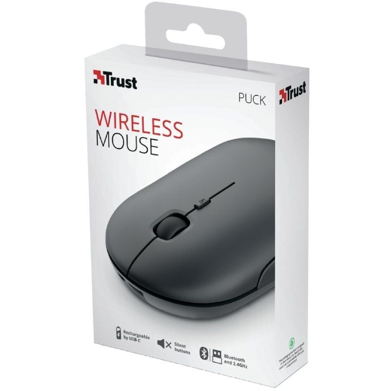 Rato sem Fios Bluetooth Trust Puck / Bateria Recarregável / Até 1600 DPI