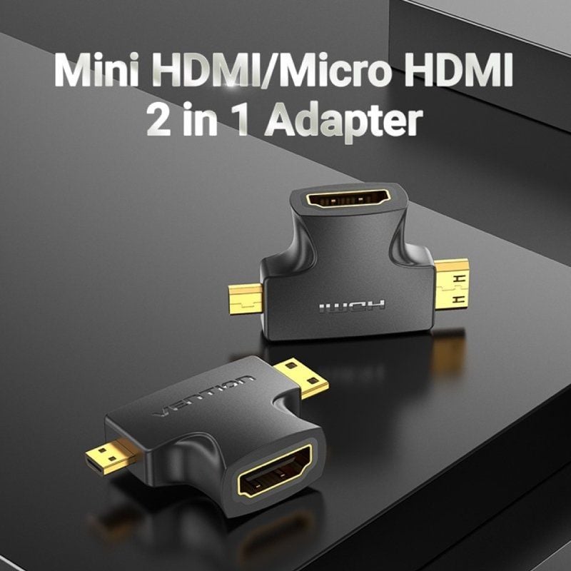 Adaptador HDMI 2 em 1 Vention AGFB0 / Adaptador HDMI Fêmea - Micro HDMI Macho - Mini HDMI Macho