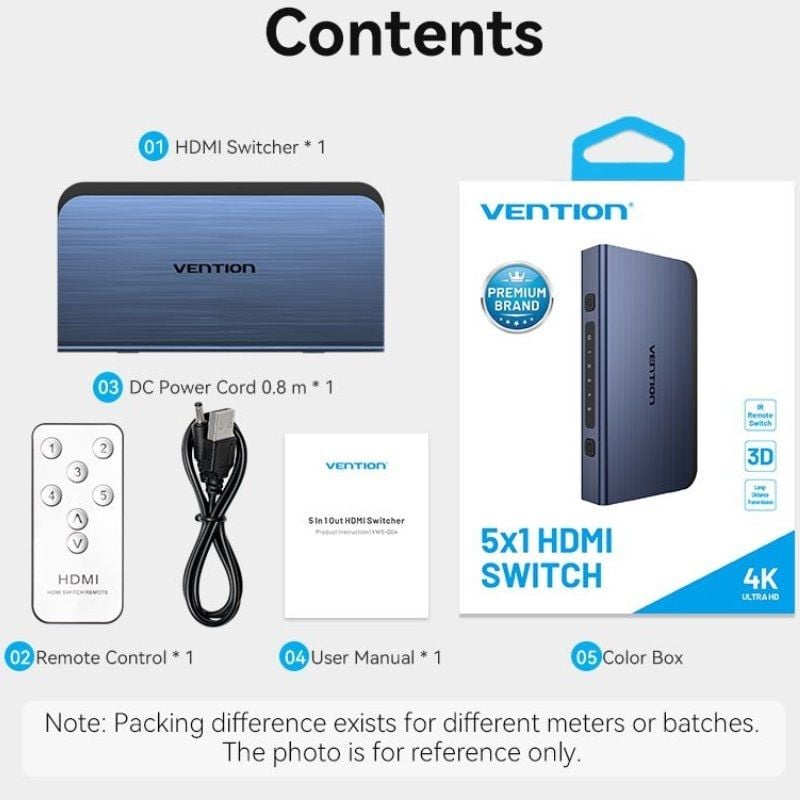 Vention AKCL0 HDMI Fêmea / 4x HDMI Fêmea 4K HDMI 2.0 Switch Switch Vention AKCL0 HDMI Fêmea / 4x HD…