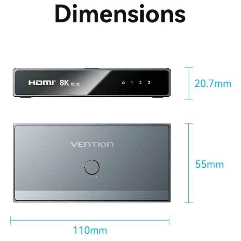 Vention AKRH0 HDMI Fêmea / 3x HDMI Fêmea / 1x USB Type-c DP 8K HDMI 2.1 Switch Vention AKRH0 HDMI F…