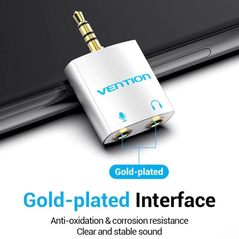 Adaptador de Áudio Vention BDBW0 / Jack 3.5 Macho - 2x Jack 3.5 Fêmea / Branco