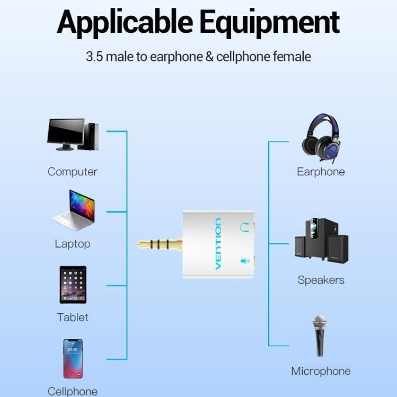 Adaptador de Áudio Vention BDBW0 / Jack 3.5 Macho - 2x Jack 3.5 Fêmea / Branco