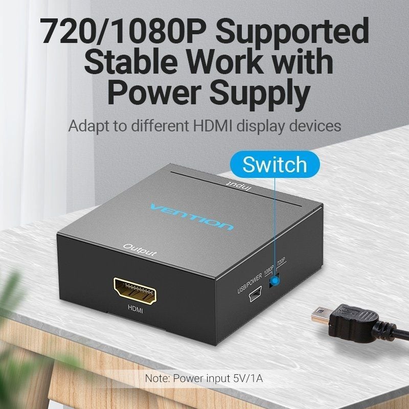 Conversor RCA para HDMI Vention AEFB0 / RCA Fêmea - HDMI Fêmea - Miniusb Fêmea