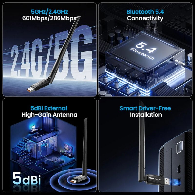 Adaptador USB - Wifi - Bluetooth 5.4 Vention KDXB0 / 900mbps