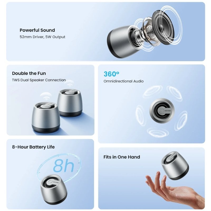 Altifalante com Bluetooth Vention Omni O11 NDCI0 / 5 W / 1.0 / Prateado