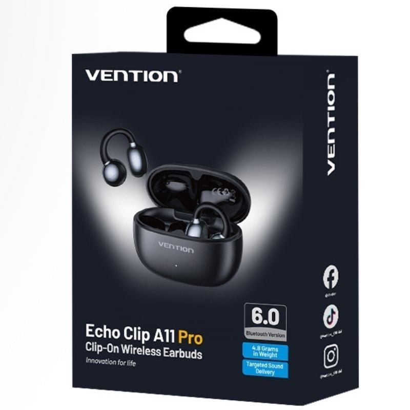 Auscultadores Bluetooth Vention Echo Clip A11 Pro com Estojo de Carregamento / Autonomia 6h / Preto