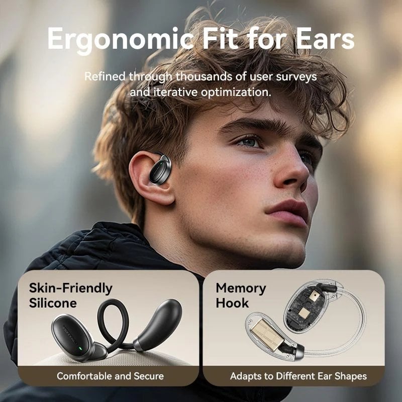Auscultadores Vention Open Ear Bluetooth 013 com Estojo de Carregamento / Autonomia 8h / Preto
