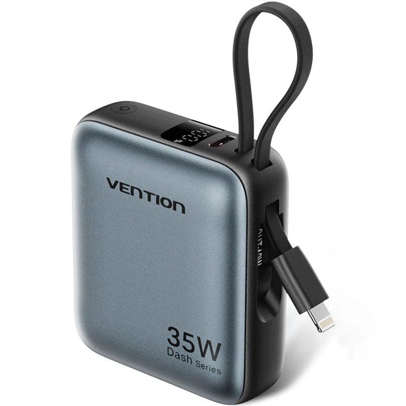 Powerbank 10000mah Vention FHFN0 / 35W / Cinzento / Inclui Cabo USB Tipo-c e Lightning