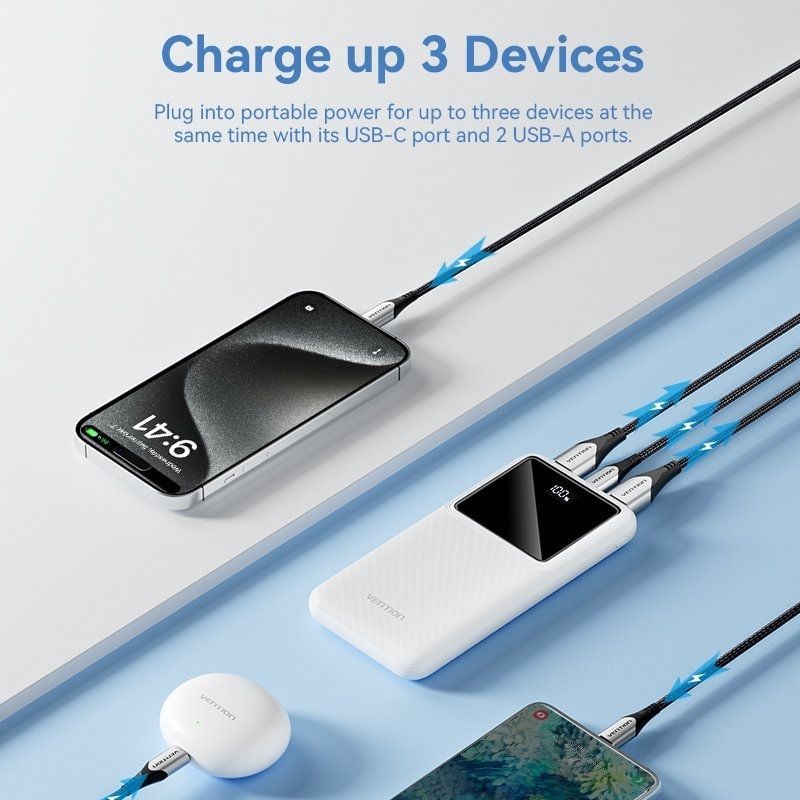 Powerbank 10000mah Vention FHKB0 / 22.5w / Preto