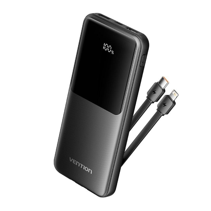 Powerbank 10000mah Vention FHOB0 / 22.5w / Preto / Inclui Cabo USB Tipo-c e Lightning