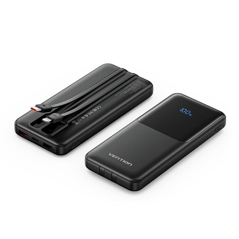 Powerbank 10000mah Vention FHOB0 / 22.5w / Preto / Inclui Cabo USB Tipo-c e Lightning