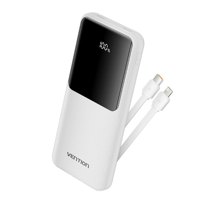Powerbank 10000mah Vention FHOW0 / 22.5w / Branco / Inclui Cabo USB Tipo-c e Lightning