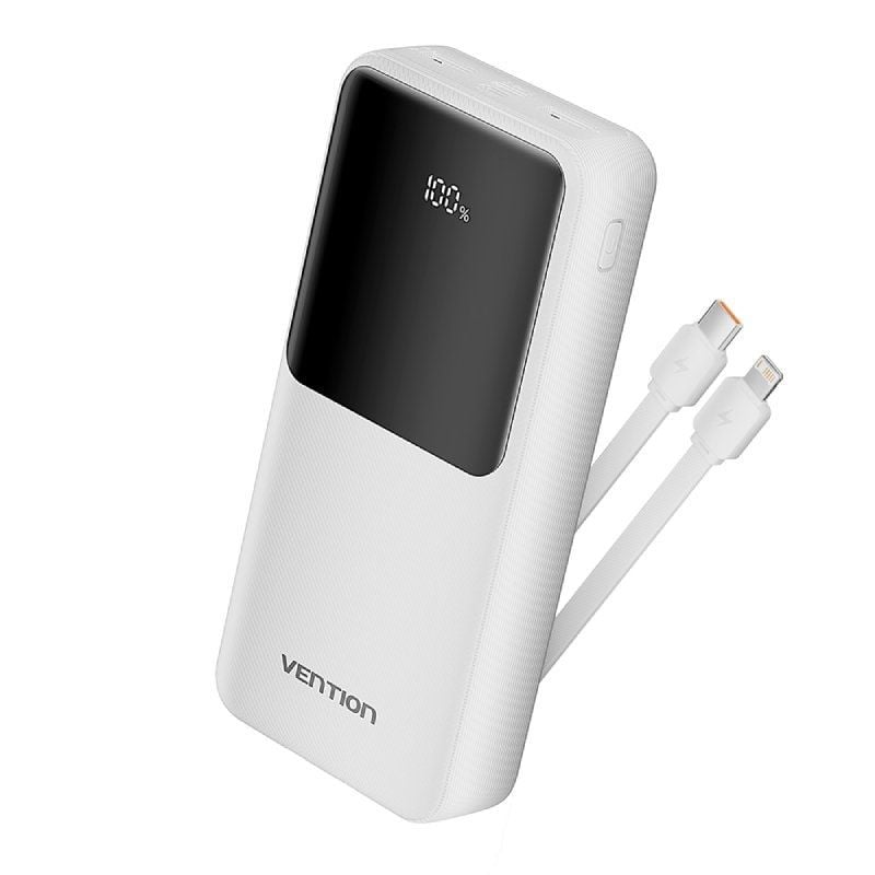 Powerbank 20000mah Vention FHPW0 / 22.5w / Branco / Inclui Cabo USB Tipo-c e Lightning