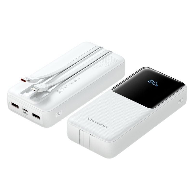 Powerbank 20000mah Vention FHPW0 / 22.5w / Branco / Inclui Cabo USB Tipo-c e Lightning