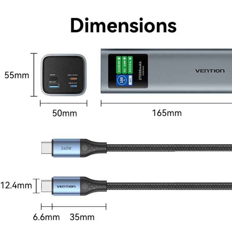 Powerbank 27000mah Vention FKEH0 / 140W / Cinzento