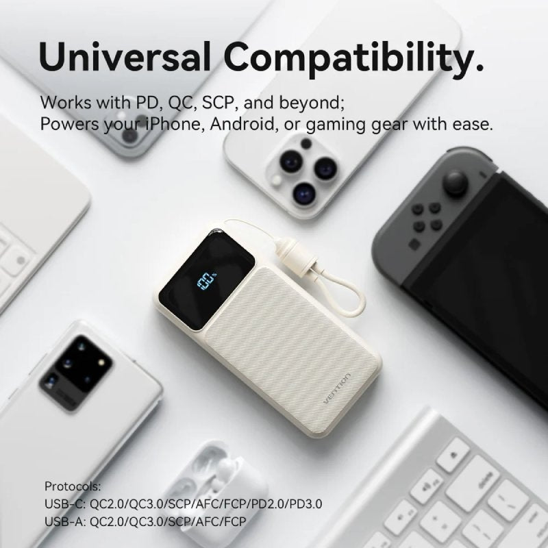 Powerbank 10000mah Vention Xgyp0-39-ty / 22,5w / Rosa / Inclui Cabo USB Tipo C