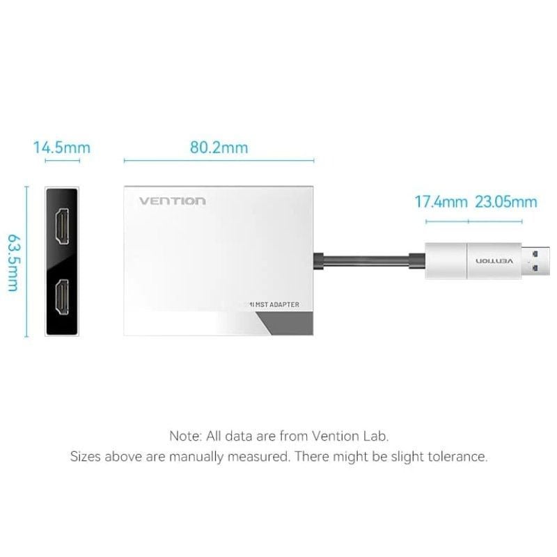 Conversor Vention ACXHB / USB Tipo C Macho / USB Macho - 2x HDMI Fêmea / 15cm / Cinzento