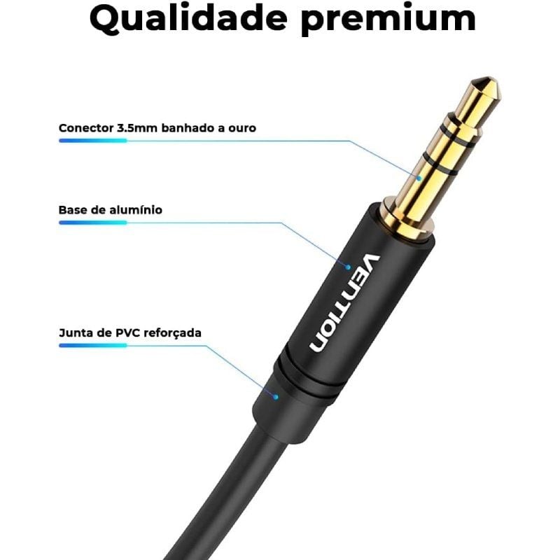 Vention BAKBF Cabo Estéreo / Jack 3.5 Macho - Jack 3.5 Macho / 1m / Preto