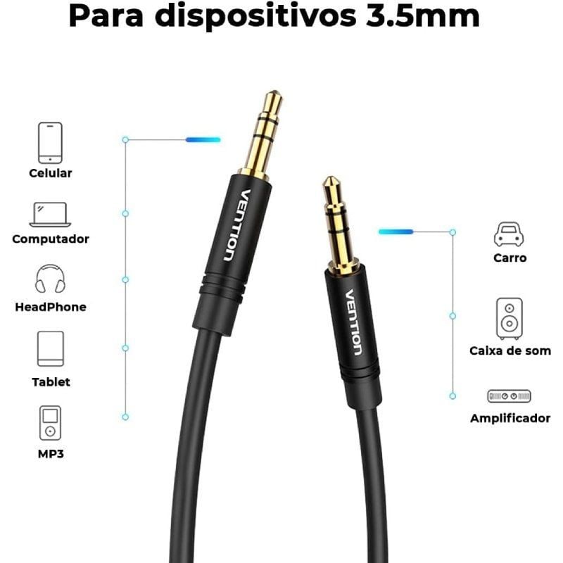 Vention BAKBF Cabo Estéreo / Jack 3.5 Macho - Jack 3.5 Macho / 1m / Preto