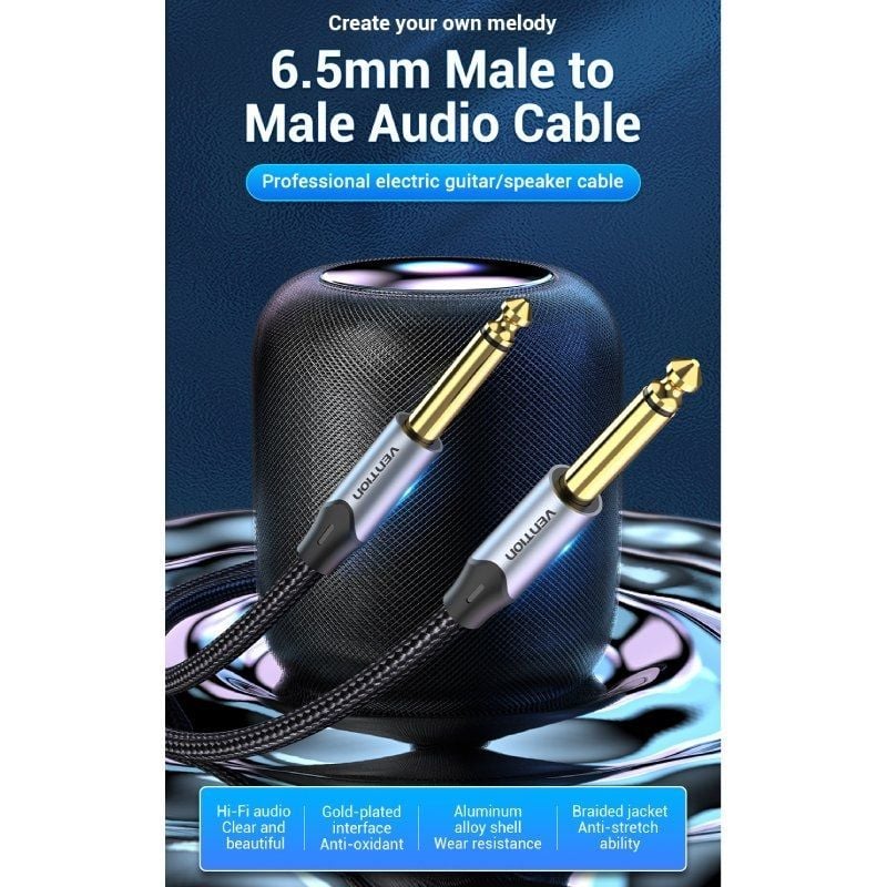 Cabo Estéreo Vention BASHG / Ficha 6,5 Macho - Ficha 6,5 Macho / 1,5m / Cinzento