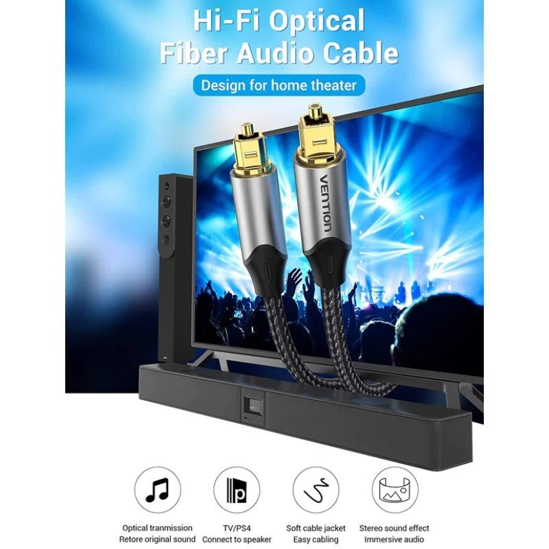 Cabo de Fibra Ótica para Áudio Vention BAVHG / 1,5m / Cinzento