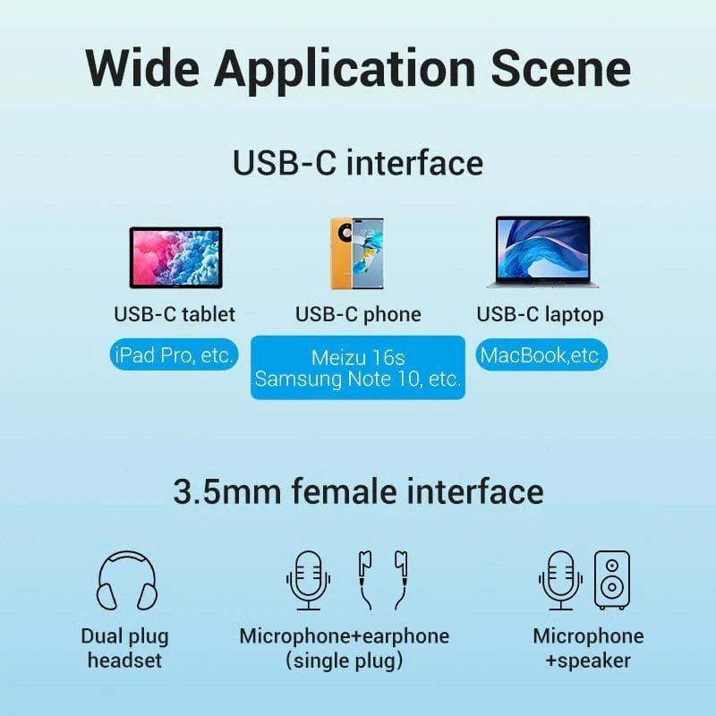 Cabo Conversor USB Tipo C Vention BGNHY / USB Tipo C Macho - 2x Jack 3,5 Fêmea / 30cm / Cinzento