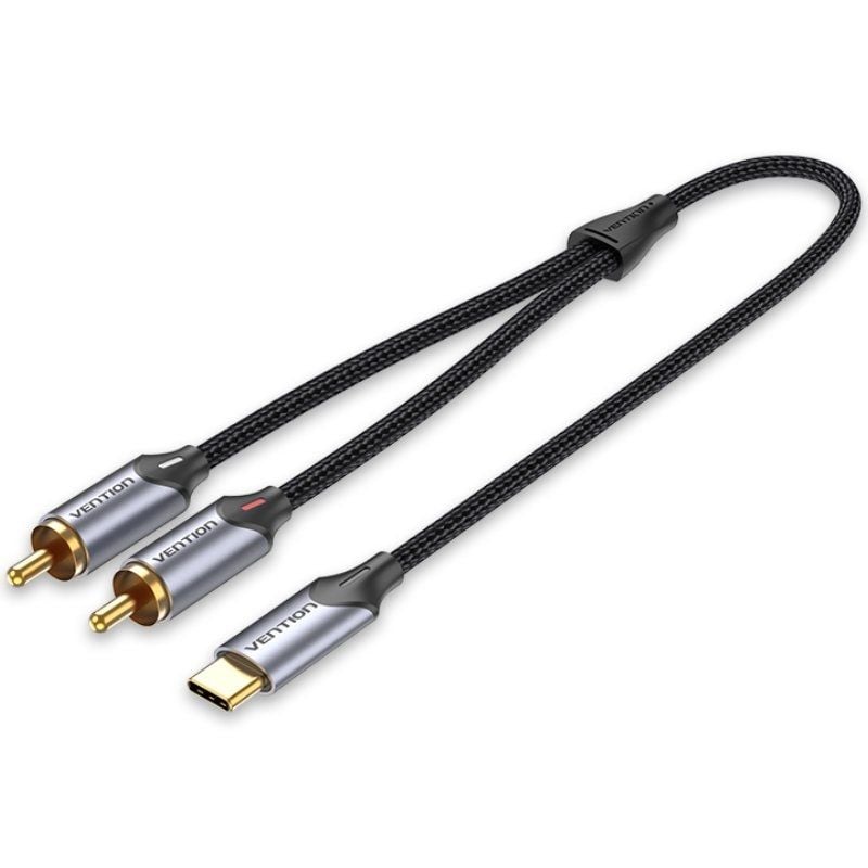 Cabo Conversor Vention BGUHG / 2x RCA Macho - USB Tipo C Macho / 1,5m / Cinzento