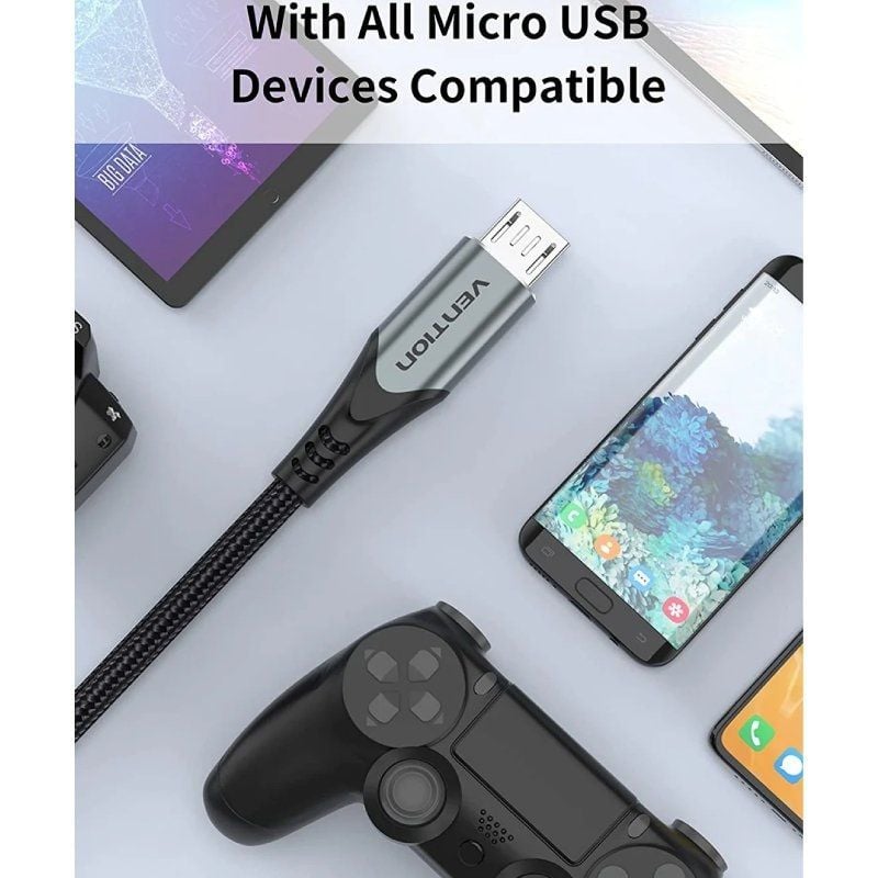 Vention COAHH Cabo USB 2.0 / Macho Microusb - Macho USB / Até 60W / 480mbps / 2m / Cinzento