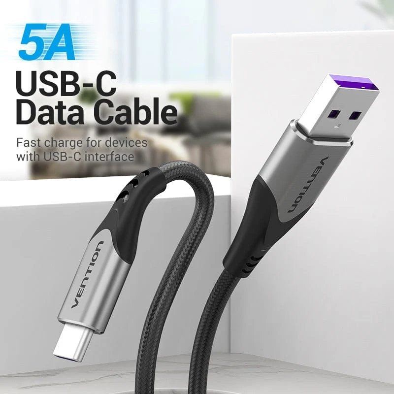 USB 2.0 Type-c Vention COFHG / USB Type-c Macho - USB Macho / Até 100W / 480mbps / 1,5m / Cinzento