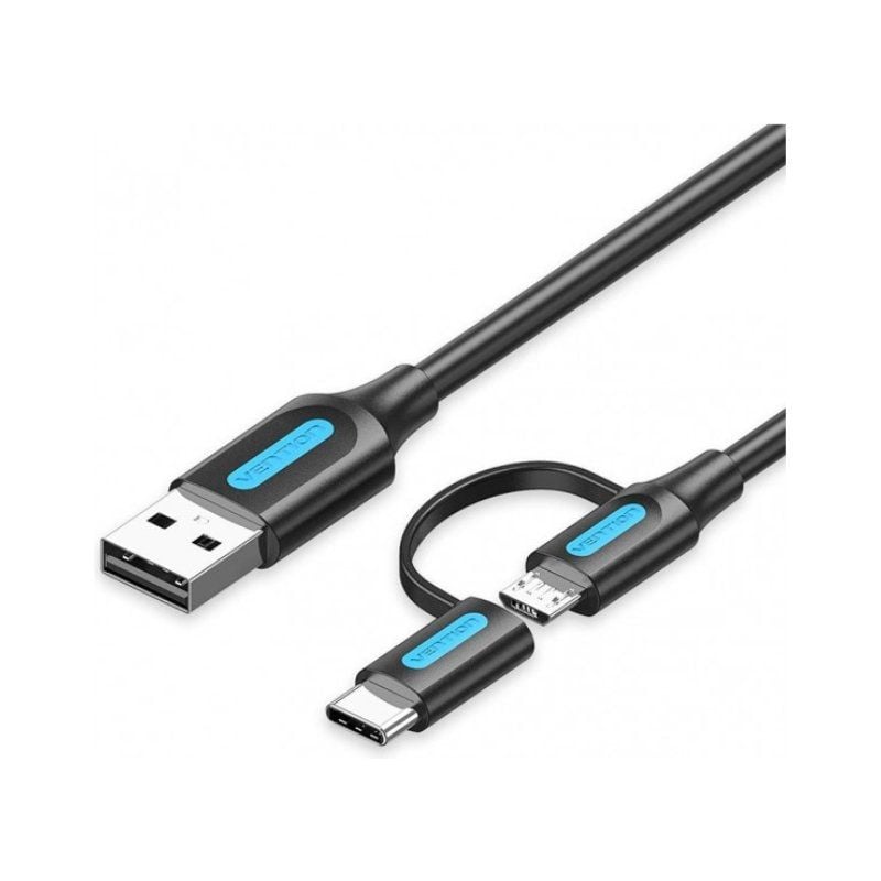 Vention CQDBF Cabo USB 2.0 Macho USB - Macho Micro USB / Macho USB Tipo C / 480mbps / 1m / Preto