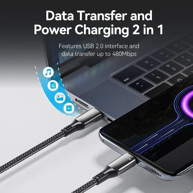 USB 2.0 Tipo C 5A 100W Vention CTKBAV / USB Tipo C Macho - USB Tipo C Macho / Até 100W / 480mbps /…