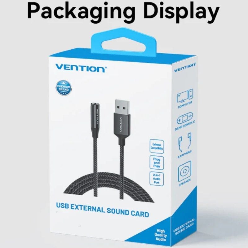 Conversor Vention CVEBC / Jack 3.5 Fêmea - USB Macho / 1m / Cinzento