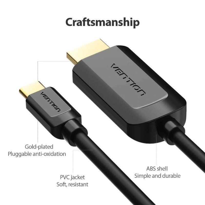 Cabo HDMI 1.4 4K Vention CGUBF / Cabo Conversor USB Tipo C Macho - HDMI Macho / 1m / Preto