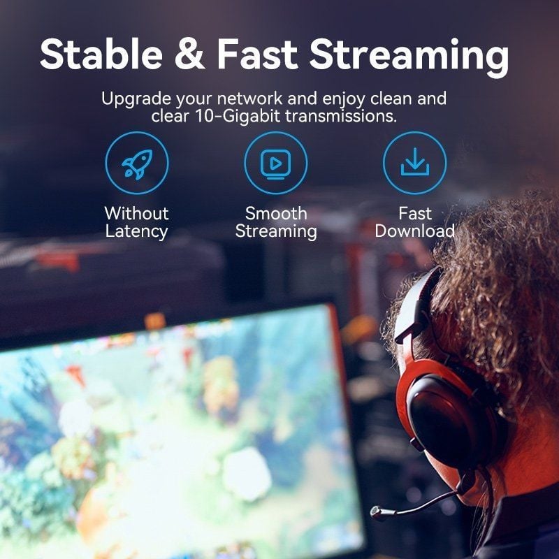 Cabo de Rede RJ45 UTP Vention IBOWF Cat.6a / 1m / Cabeça Rotativa 360º / Branco