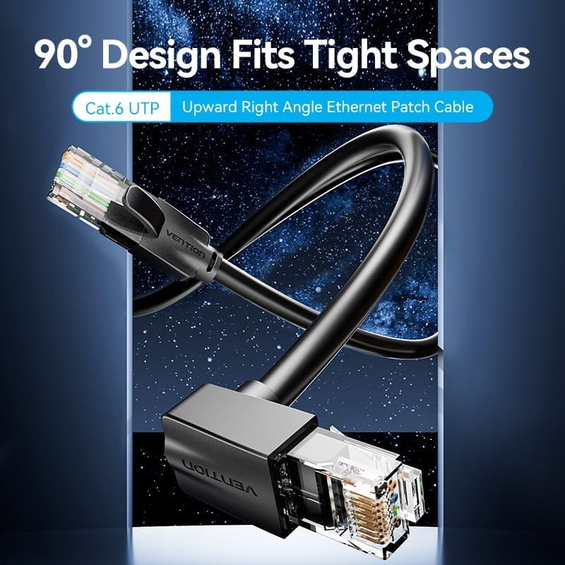 Cabo de Rede RJ45 UTP Vention IBVBJ Cat.6 / 5 M / Curvado a 90º / Preto