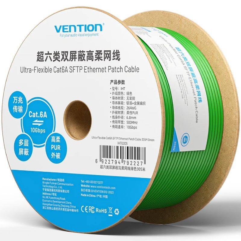 Vention IHTG305 Bobina de Cabo SFTP RJ45 Cat.6a / 305m / Verde