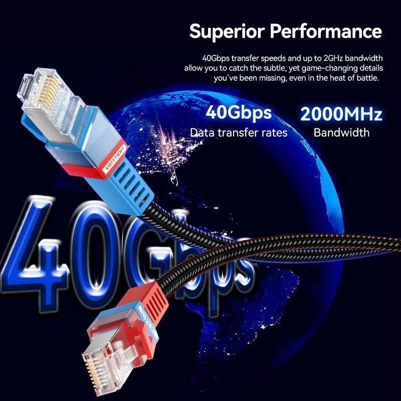 Cabo de Rede RJ45 SFTP Vention IKJBF Cat.8 / Gaming / 1m / Preto