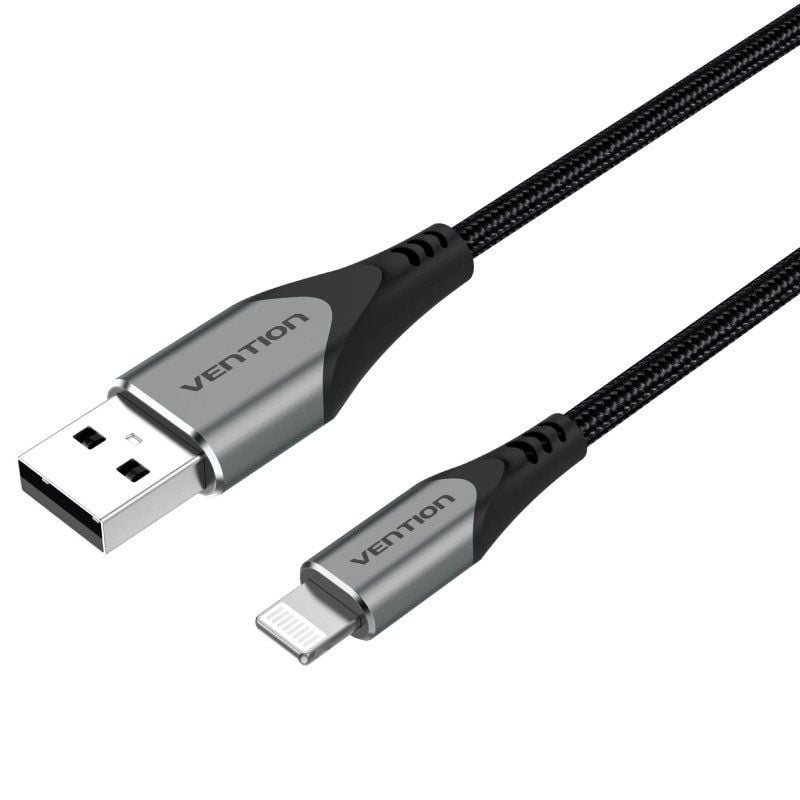 USB 2.0 Lightning Vention LABHH / USB Macho - Lightning Macho / Até 12W / 480mbps / 2m / Cinzento