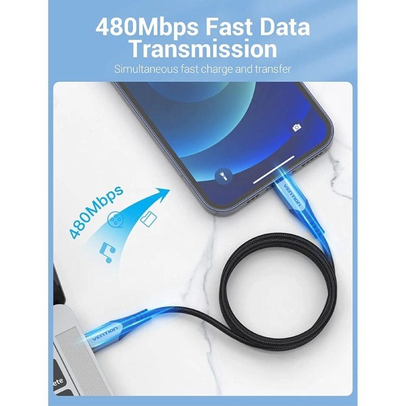 USB 2.0 Type-c Lightning Vention TACHH / USB Type-c Macho - Lightning Macho / Até 27W / 480mbps / 2…