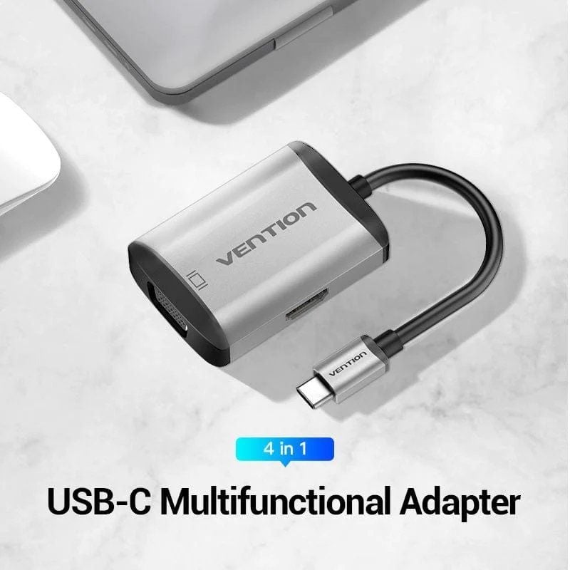 Conversor Vention TFAHB / 1xusb / 1xhdmi / 1xvga / 1xusb Type-c PD / 15cm / Cinzento
