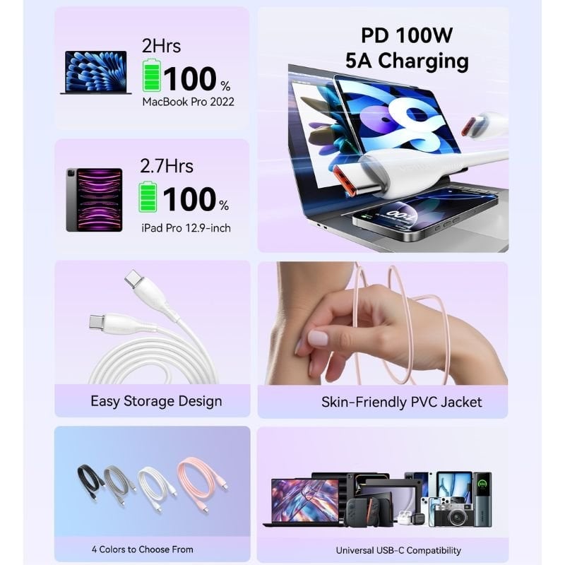 Cabo USB 2.0 Tipo C Vention TRWWH / USB Tipo C Macho - USB Tipo C Macho / Até 100 W / 480 Mbps / 2…